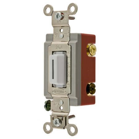HUBBELL WIRING DEVICE-KELLEMS Extra Heavy Duty Industrial Grade, Locking Toggle Switches, General Purpose AC, Three Way, 20A 120/277V AC, Back and Side Wired Key Guide HBL1223LW